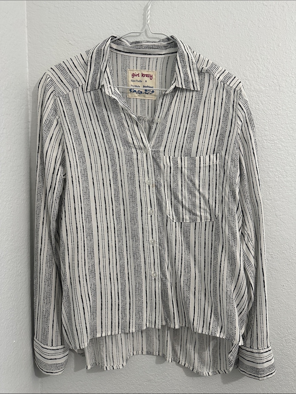 girl krazy White and Black Vertical Stripe Button-Down Shirt